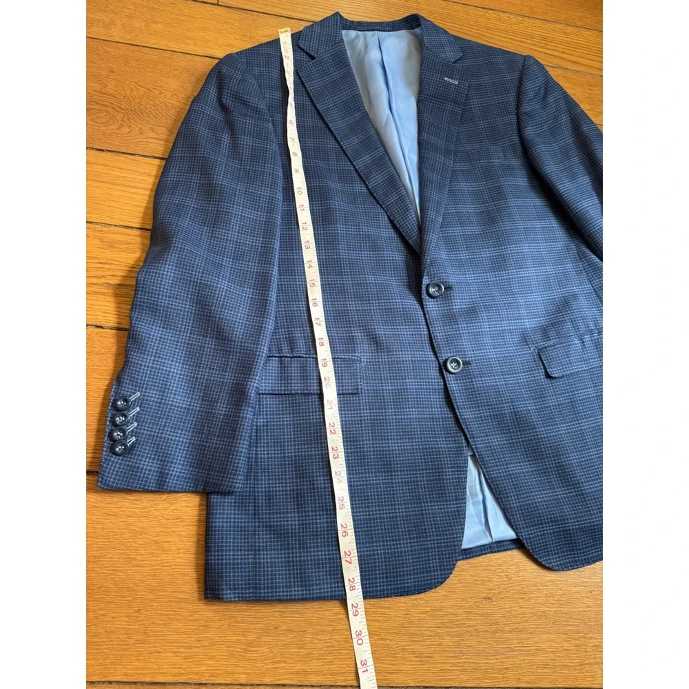 Custom Ermenegildo Zegna Wool Silk Sport Coat Blue Check Suit Jacket 42 Short